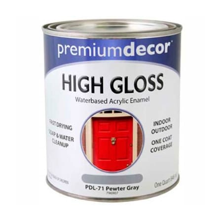 General Paint Premium Dcor Waterborne Acrylic Enamel, Gloss Finish, Pewter Gray, Quart - 796907